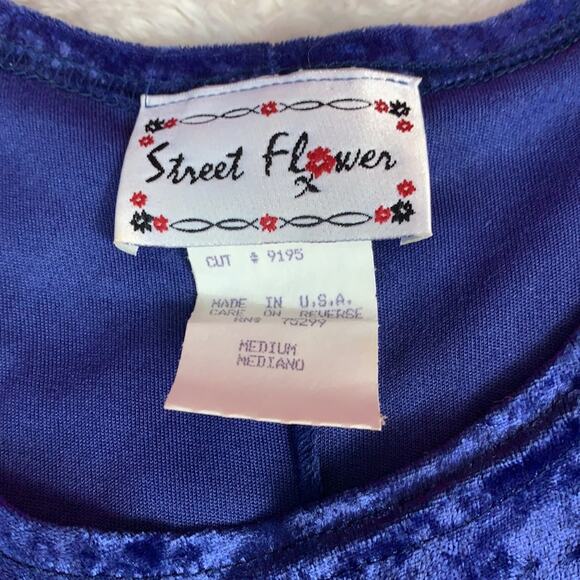 Vintage 90s Street Flower blue crushed velvet long stretch sheath dress, med - Picture 6 of 6